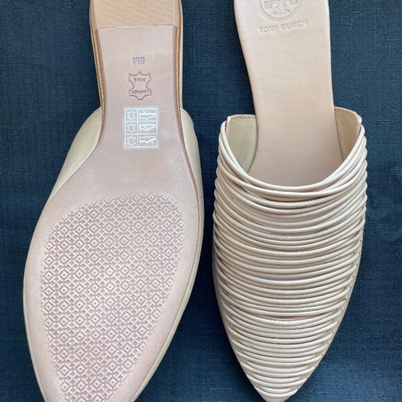 Tory Burch Nude Woven Leather Mule Flats Size 8 | Pointed Toe | Women’s - Picture 2 of 4